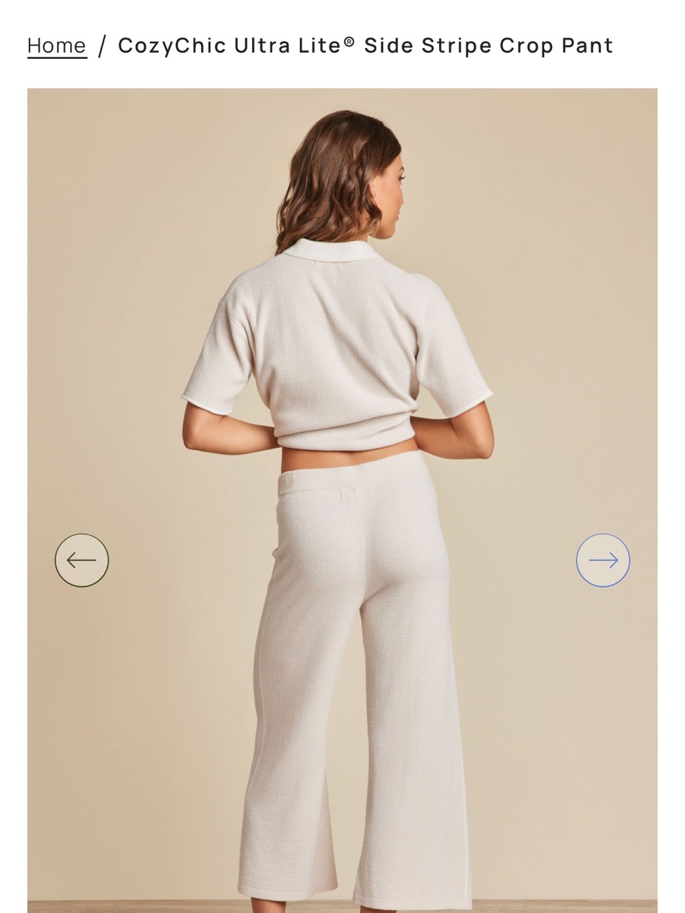 Barefoot Dreams Cream Ribbed Wide-Leg Cropped Pants - Picture 2 of 10